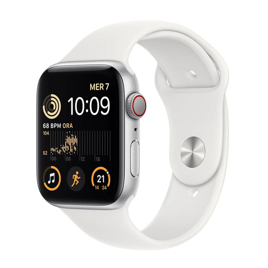 Watch SE GPS + Cellular 44mm Cassa in alluminio color argento con Cinturino Sport Bianco - Regular (2ª Generazione)